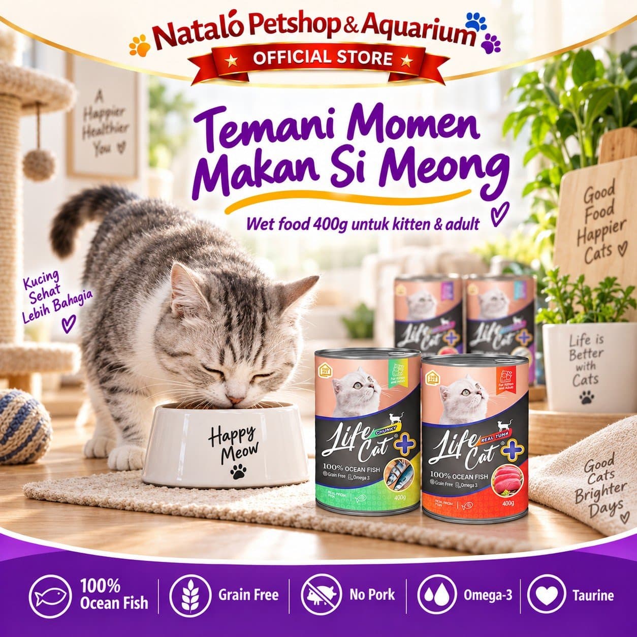 Life Cat Plus + 400GR Wet Cat Food for Kitten & Adult - Makanan Basah Kaleng Lifecat Kucing Semua Tahap Usia / Umur 400 GR - gambar 5