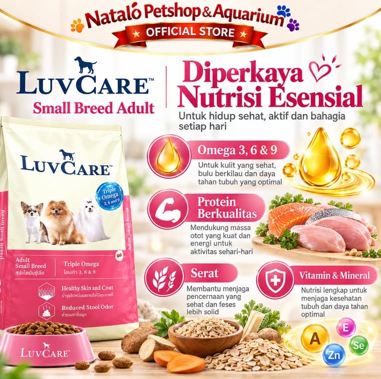 LuvCare Small Breed Adult Triple Omega 9KG Makanan Anjing Dewasa Ras Kecil Dog Food Omega 3 6 9 Healthy Skin & Coat - gambar 4