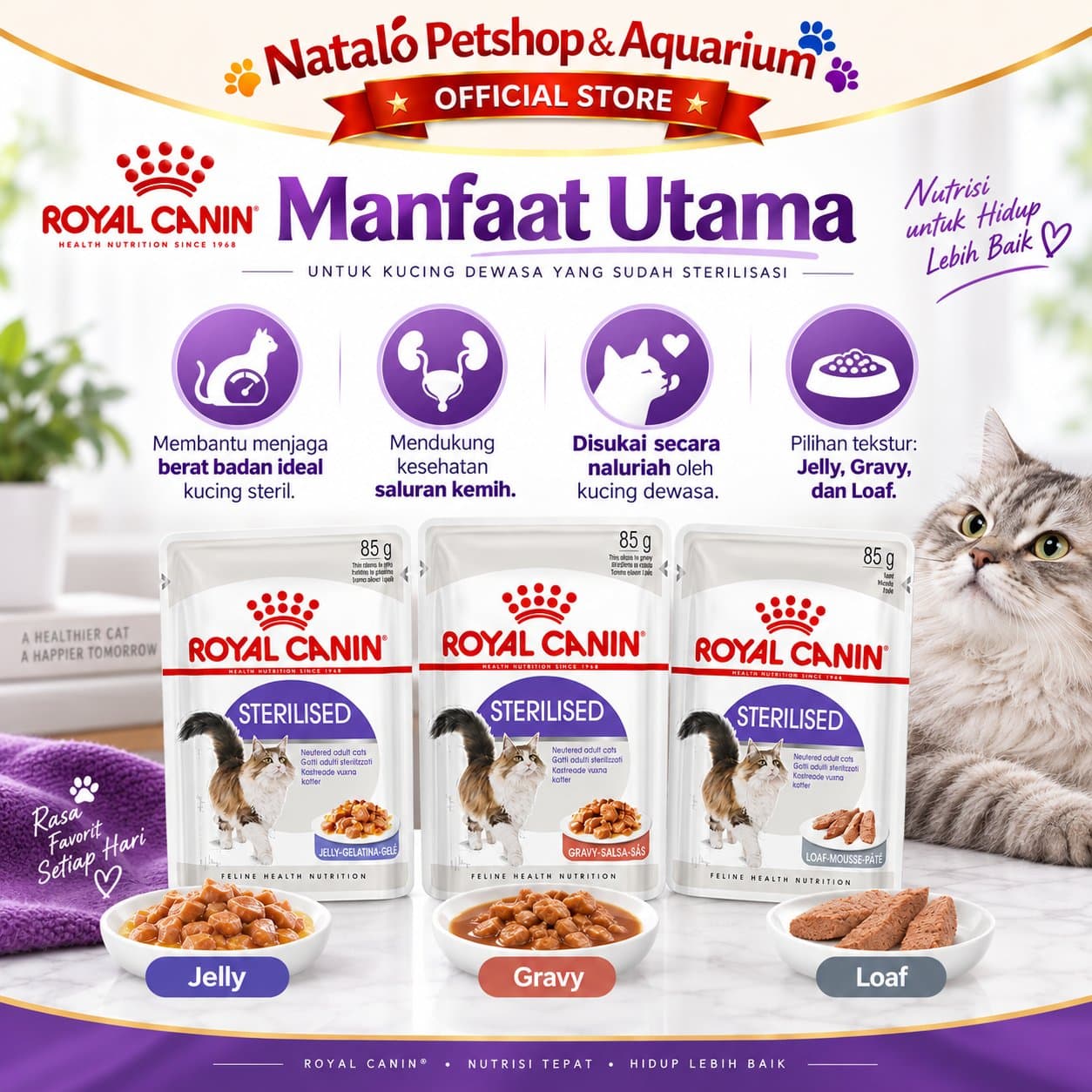 Royal Canin Sterilised 85GR Pouch Adult Wet Cat Food Sterilized Gravy Jelly Loaf - Makanan Basah Saset Kucing Dewasa 85 GR - gambar 2
