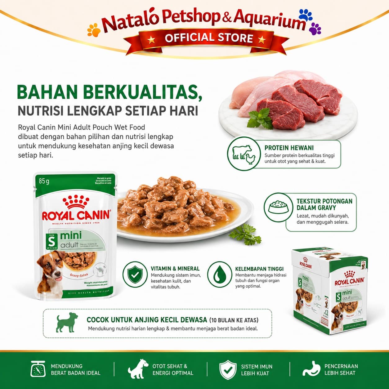 Royal Canin Mini Adult Pouch Dog Wet Food 1 BOX isi (12pcs X 85gr) - Makanan Basah Saset Anjing Dewasa - gambar 4