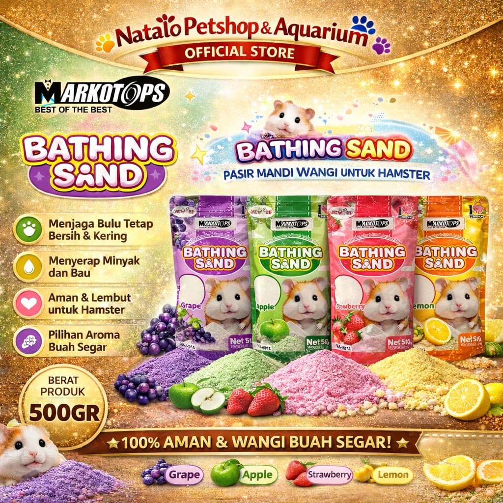 Markotops Bathing Sand 500 GR-  Pasir Mandi Hamster Marmut Marmut untuk Hewan Kecill Bersih Wangi 500GR Lemon Strawberry Grape Apple