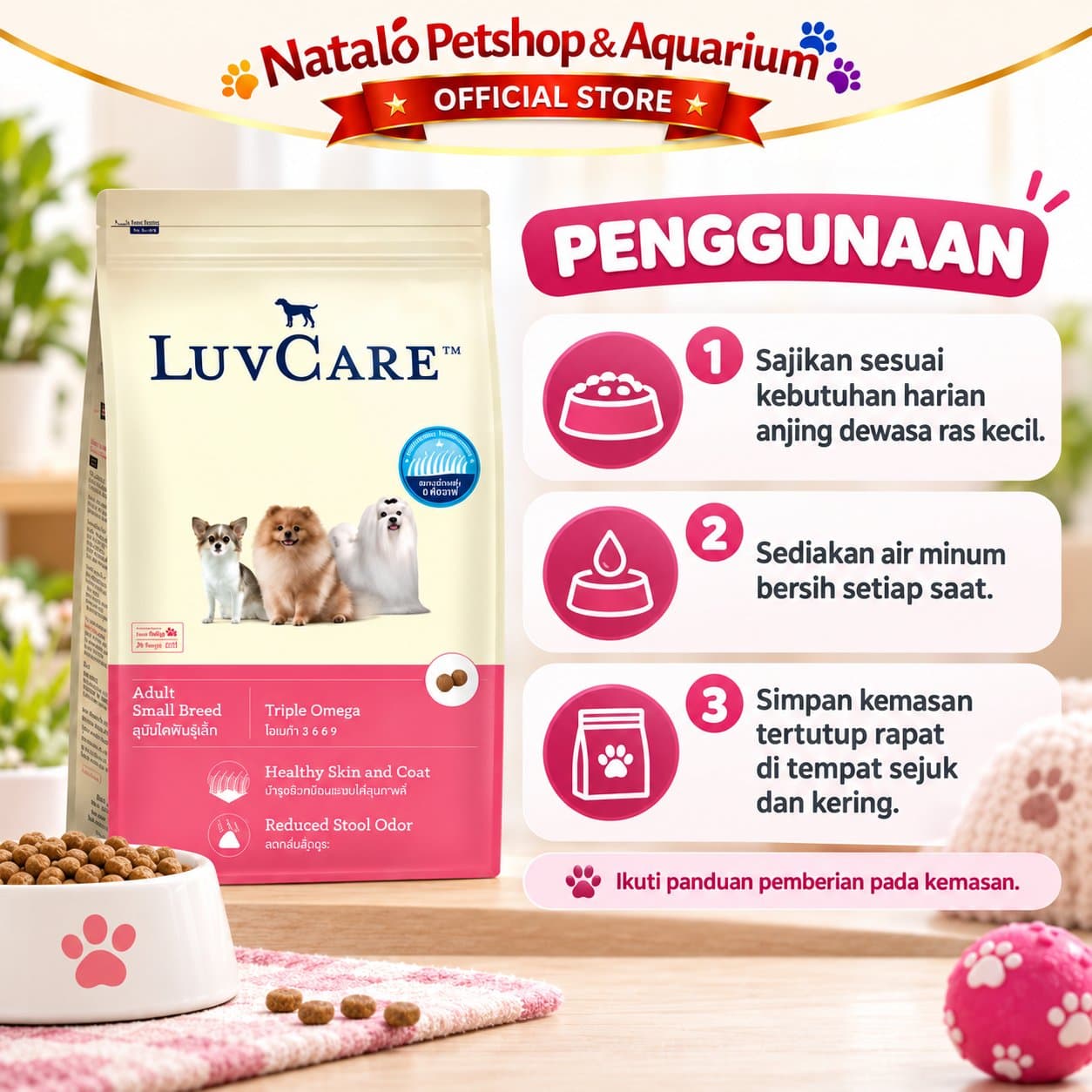 Luv Care Adult Small Breed Triple Omega 2KG Dry Dog Food - Makanan Anjing Dewasa 2 KG - gambar 3
