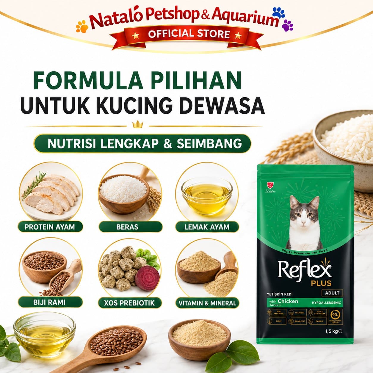 Reflex Plus Adult Cat Chicken 1.5KG - Makanan Kucing Kering Dewasa / Super Premium Cat Food / Pelet rasa Ayam / Imun Sehat / Baik untuk Pencernaan - gambar 4