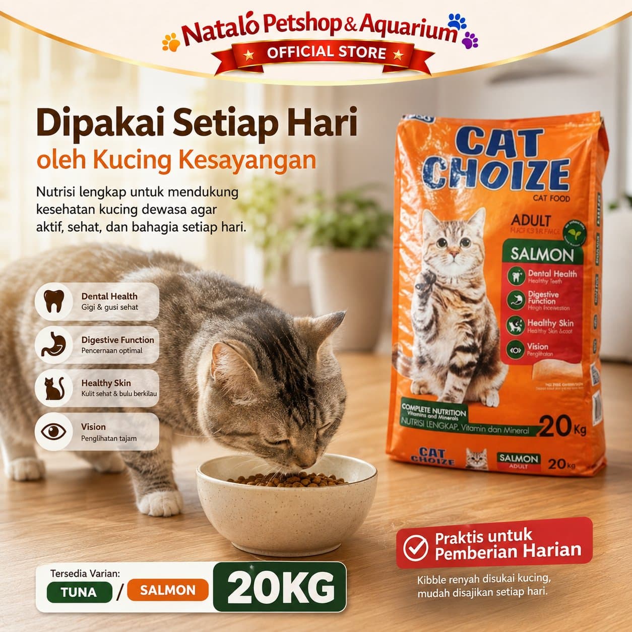 Cat Choize Adult Dry Cat Food Tuna / Salmon 20KG - Makanan Kering Kucing Dewasa Goni Sak Ekonomis Hemat Murah 20 KG - gambar 5