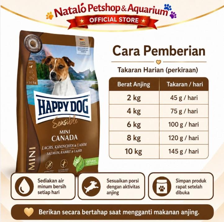 Happy Dog Sensible Mini Canada 800GR Salmon Rabbit Lamb / Grain Free - Makanan Anjing Dewasa Ras Kecil Super Premium 800 GR - gambar 4