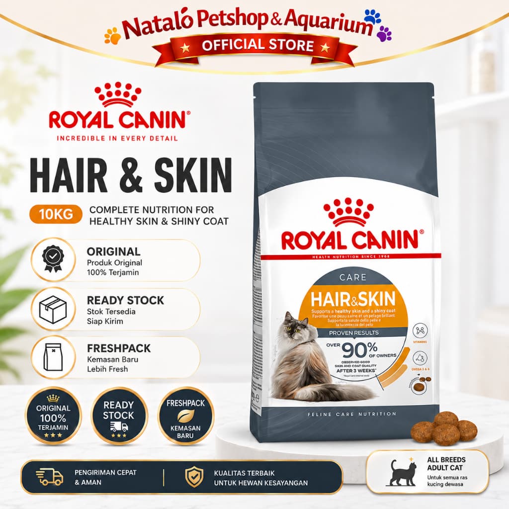 Royal Canin Hair & Skin 10KG - ORIGINAL - FRESH PACK / READY STOCK - Makanan Kucing untuk Kulit dan Bulu Super Premium Freshpack 10 KG HAIR AND SKIN CARE - gambar 1