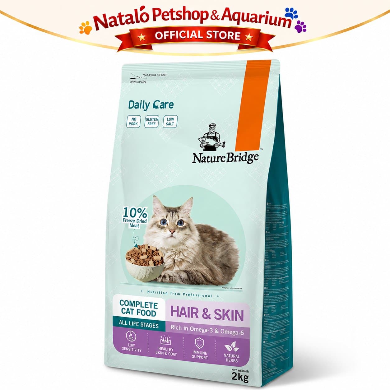 Nature Bridge Hair & Skin 2KG Daily Care - Makanan Kering Kucing Dry Cat Food Super Premium Fresh Pack 2 KG NB - gambar 6