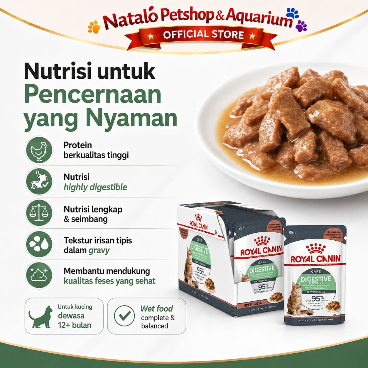 Royal Canin Digestive Care Pouch Wet Cat Food 1 BOX isi (12pcs X 85gr) - Makanan Basah Saset Kucing untuk Pencernaan - gambar 4