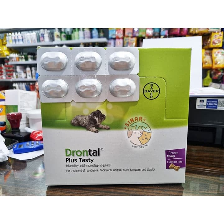 Drontal Plus Tasty Dog Bentuk TULANG Obat Cacing Anjing per tablet untuk 10KG berat badan - gambar 1
