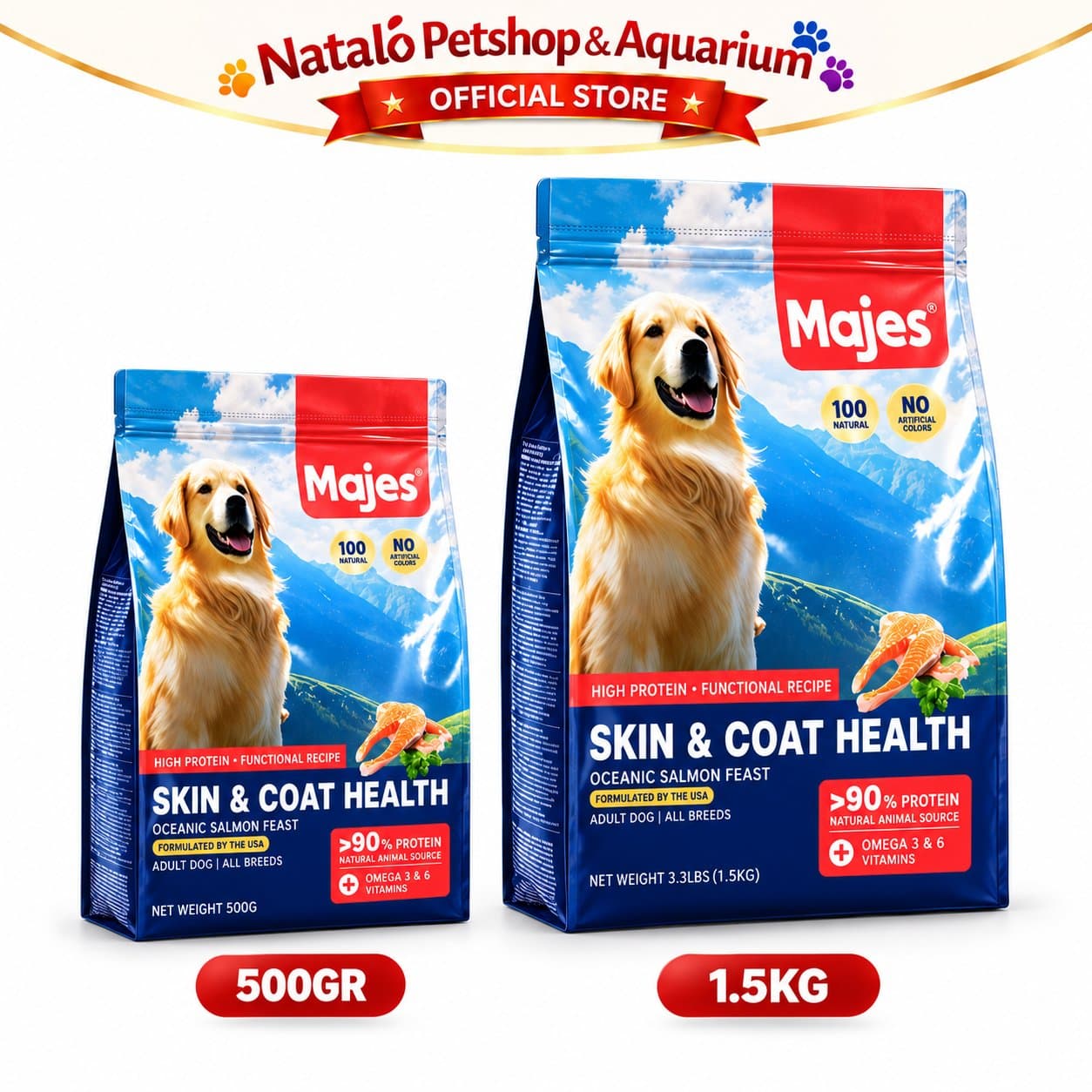 MAJES High Protein Skin & Coat Health Oceanic Salmon Feast Adult Dry Dog Food 500GR / 1.5KG All Breeds - Hair Skin Care - Makanan Kucing Dewasa untuk Kesehatan Bulu dan Kulit 500 GR / 1.5 KG - gambar 6