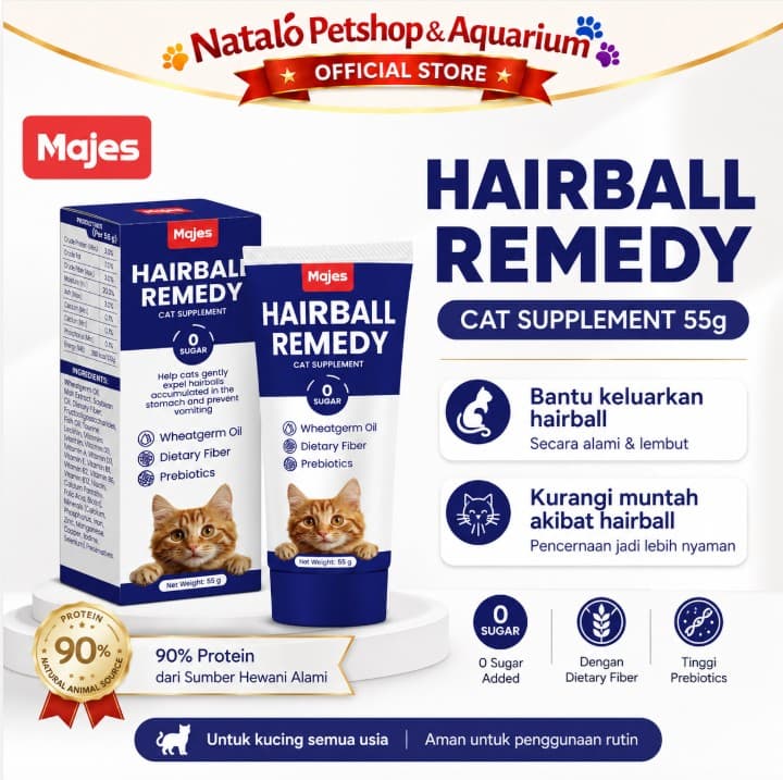 MAJES Hairball Remedy Cat Supplement - Vitamin Hairball Usus Kucing 55Gr - gambar 1