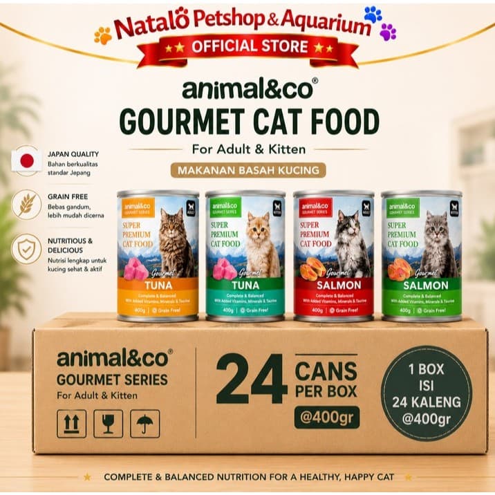Animal&Co Gourmet Kitten / Adult 1 DUS (24pcs x 400gr) Wet Super Premium Cat Food - Makanan Basah Kaleng Anak dan Kucing Dewasa 400 GR - gambar 1