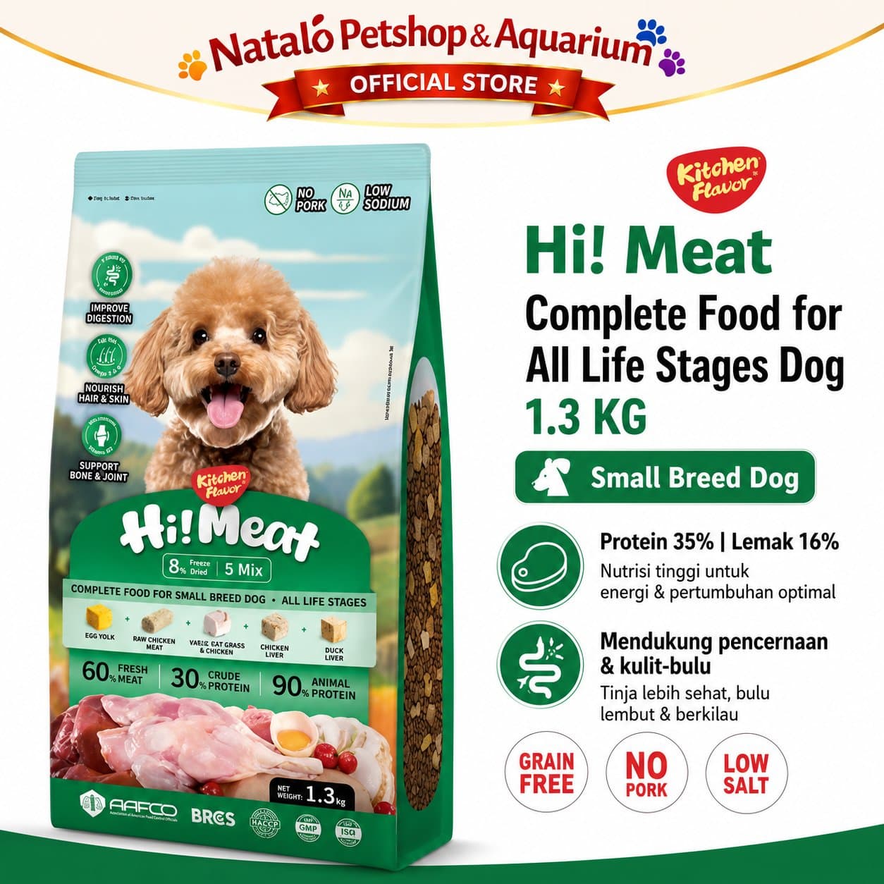 Kitchen Flavor Hi!Meat Complete Dog Food for Small Breed All Life Stages 1.3KG - Makanan Anjing Semua Umur Ras Kecil Mini Hi Meat / Hi-Meat / Hi! Meat / Himeat 1.3 KG