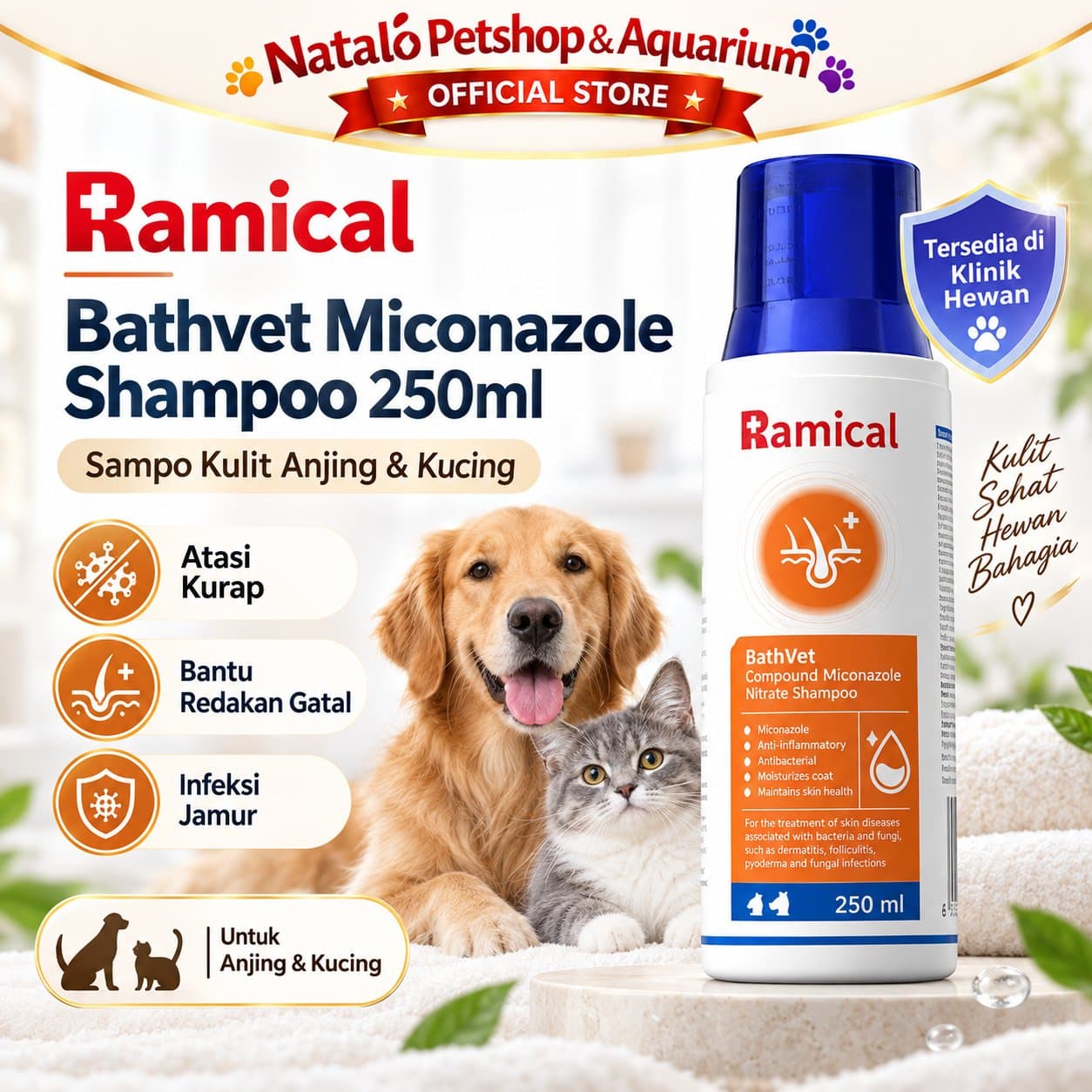 Ramical BATHVET Shampoo 250ML - Miconazole Sampo AMPUH Atasi Sakit Kulit Kurap Gatal Infeksi Jamur