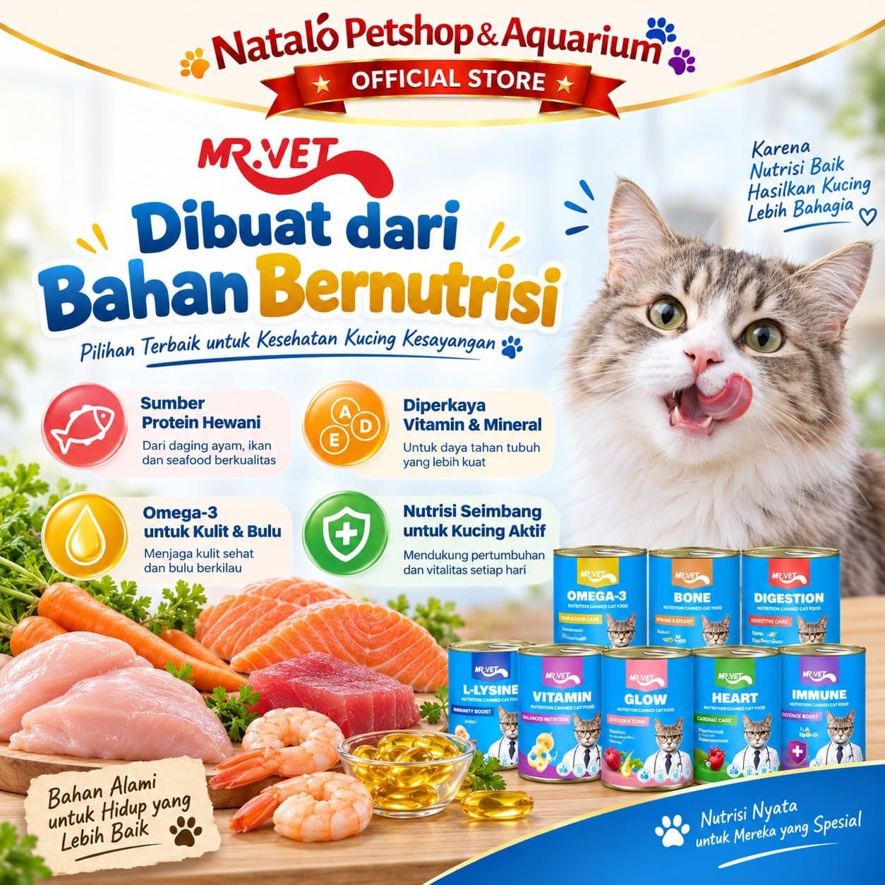 Mr. Vet Cat Can All Life Stages Functional Wet Food 400GR - Makanan Basah Kaleng Kucing Mr.Vet Semua Tahap Usia Fungsional Kesehatan 400 GR - gambar 4