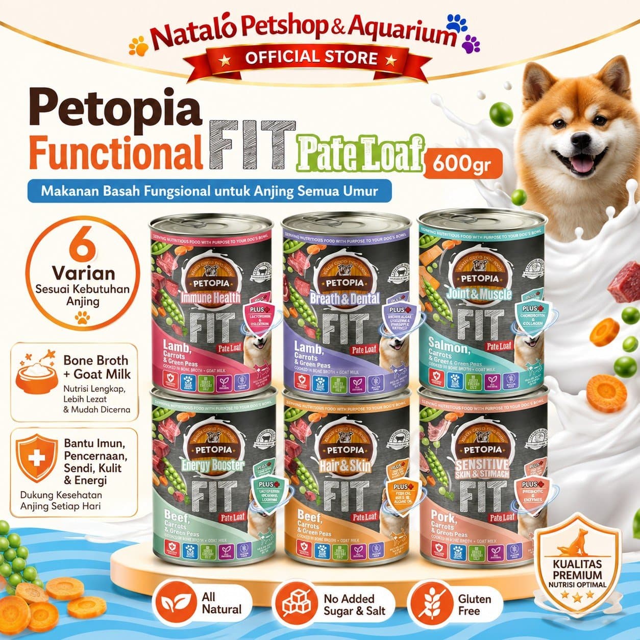 Petopia Functional FIT Pate Loaf Dog Wet Food 600GR - Makanan Basah Kaleng Anjing Semua Umur 600 GRAM - gambar 1