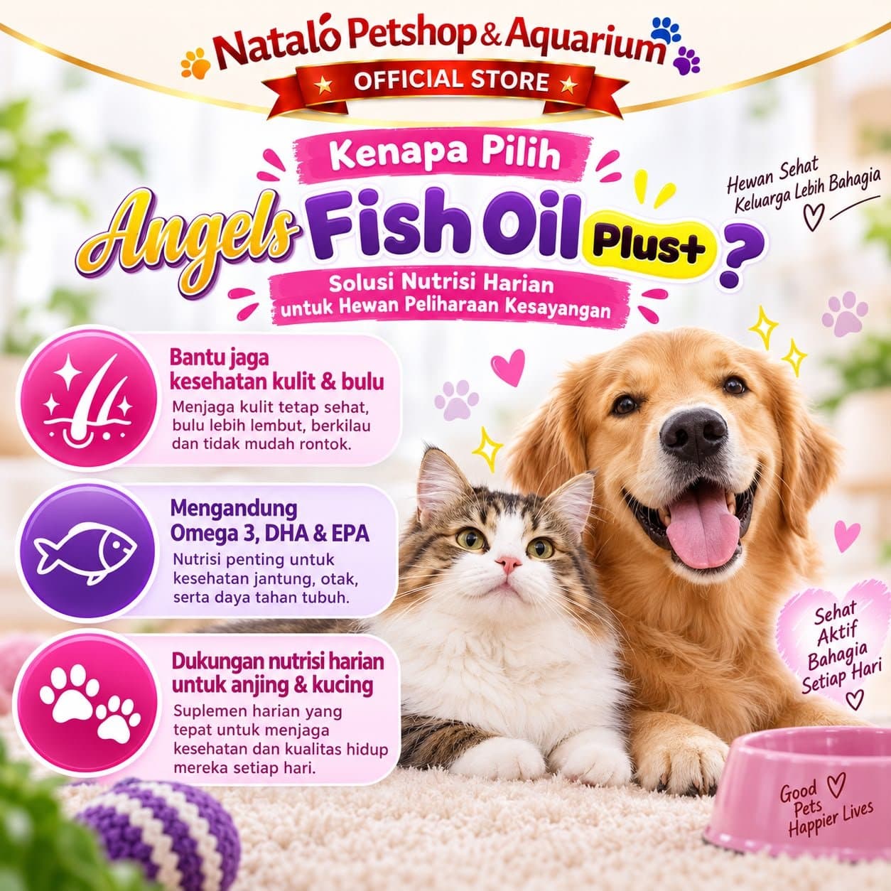 ANGELS PET CARE  Fish Oil Penambah Nafsu Makan & Vitamin Bulu isi 10 & 50 Butir / Kapsul Minyak Ikan Vitamin Hewan Kucing Anjing untuk Kesehatan - Premium Pet Cat Dog Supplement for Health Skin Coat Care - gambar 2