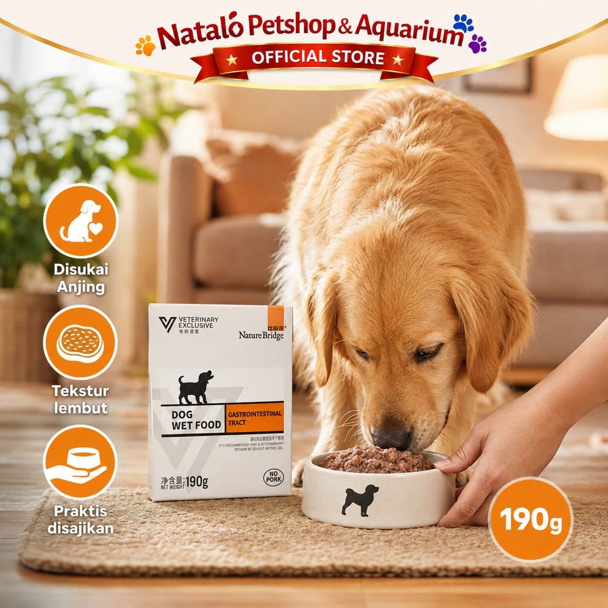 Nature Bridge Gastrointestinal Tract Complete Dog Wet Food 190GR Intestinal - Makanan Basah Anjing untuk Infeksi Saluran Pencernaan  / Diare 190 GR - gambar 5