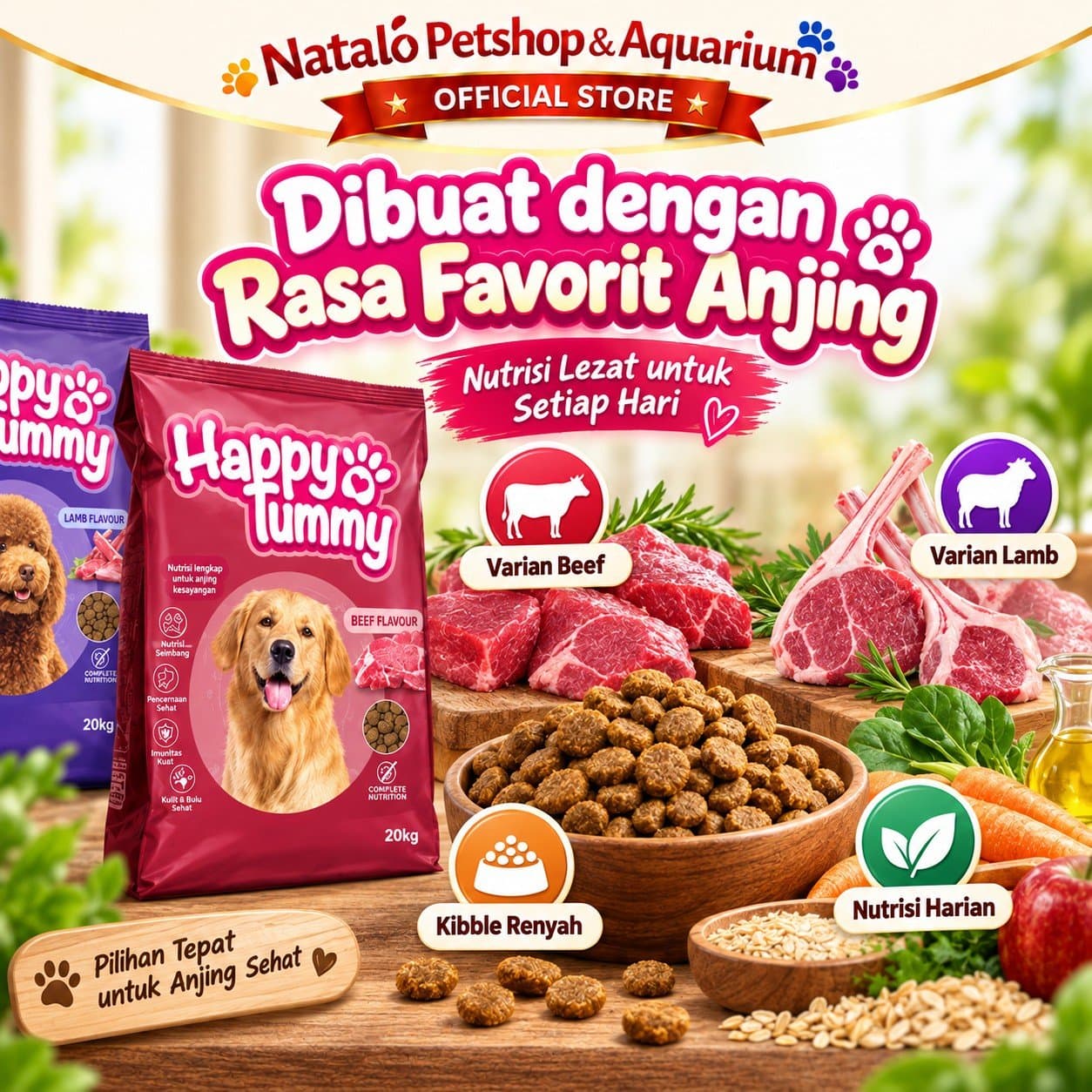 Happy Tummy Dog 20KG - Adult Dry Dog Food Beef or Lamb - Makanan Kering Anjing Dewasa Ekonomis 20 KG - gambar 4