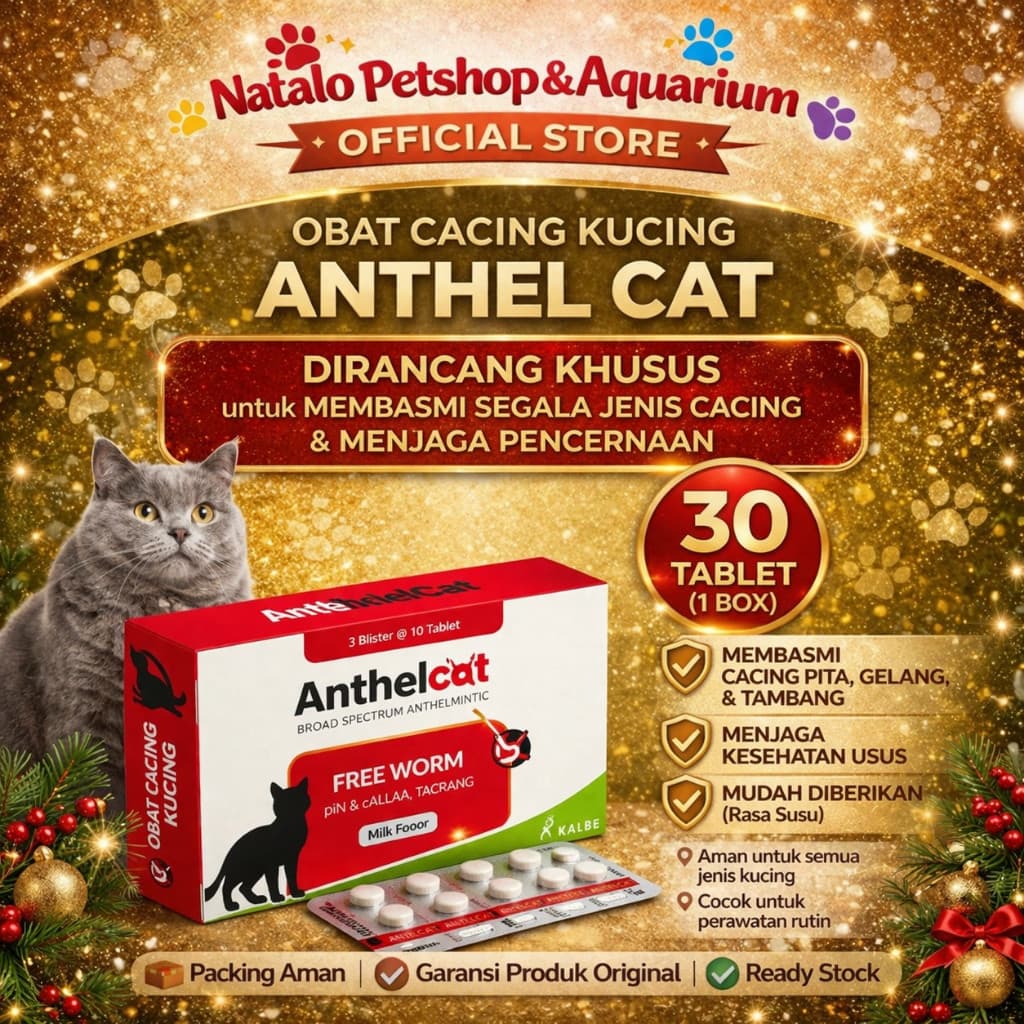 Anthel Cat 1 Box isi 30 Tablet - Obat Cacing Kucing ORIGINAL dari KALBE - gambar 1