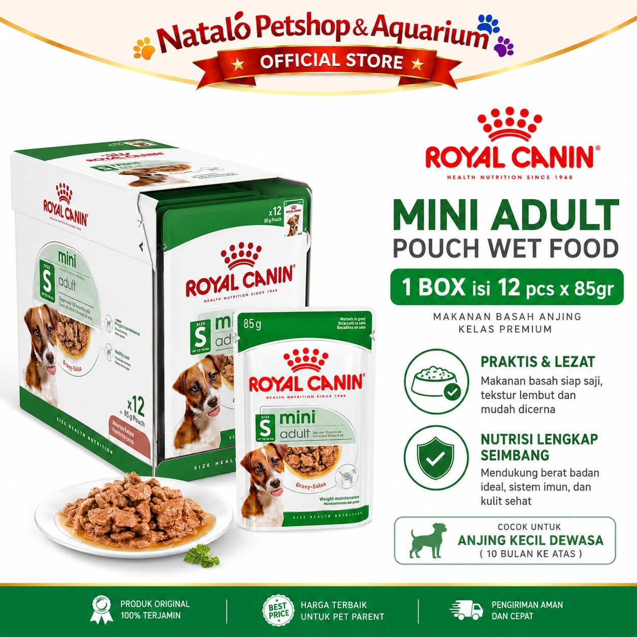 Royal Canin Mini Adult Pouch Dog Wet Food 1 BOX isi (12pcs X 85gr) - Makanan Basah Saset Anjing Dewasa