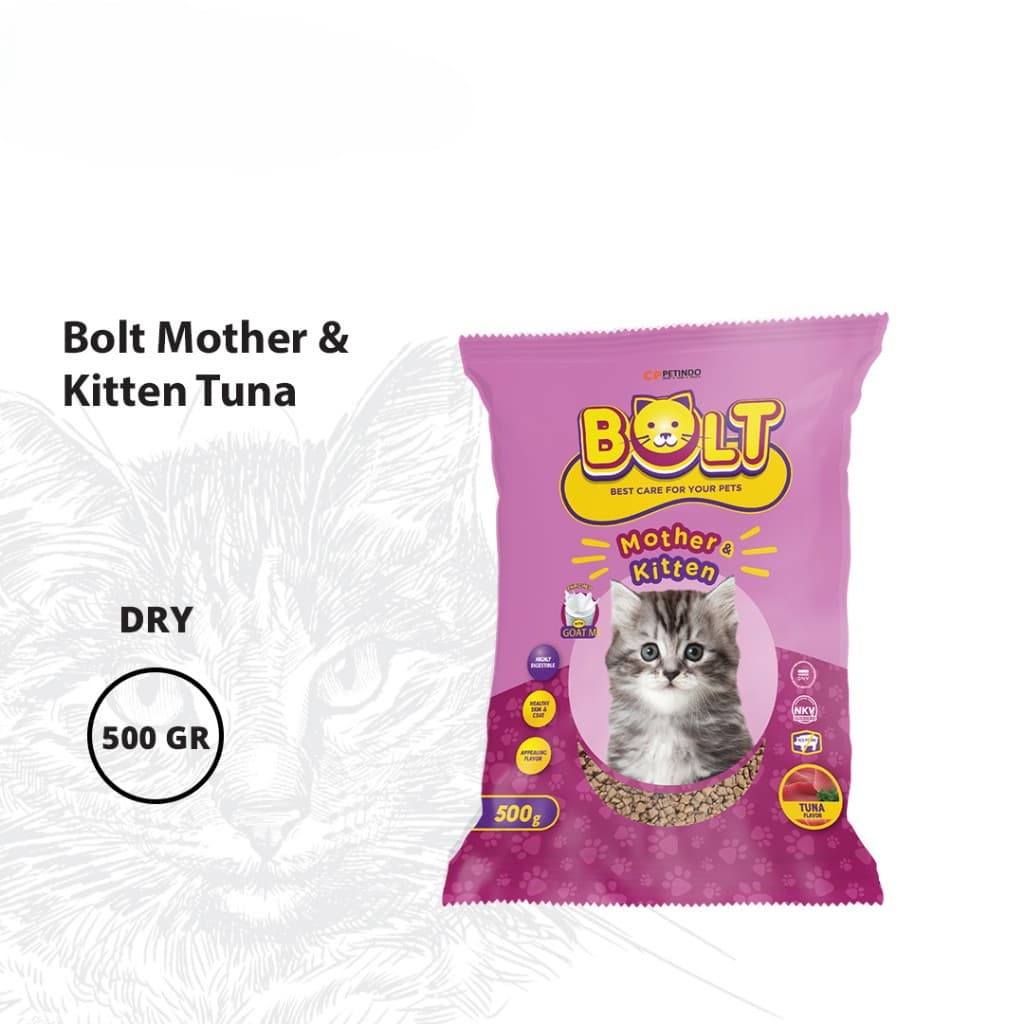 Bolt Mother & Kitten 500 GR - Makanan Ibu dan Anak Kucing Murah Bergizi 500Gr - gambar 1