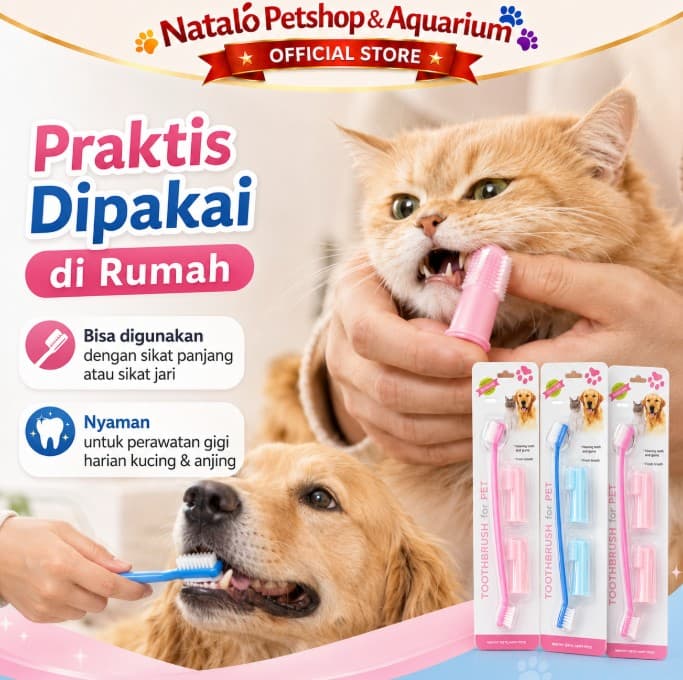 Sikat Gigi Hewan B001 + Sikat Jari | Sikat Gigi Kucing & Anjing | Pet Toothbrush Set Pembersih Gigi Hewan - gambar 5