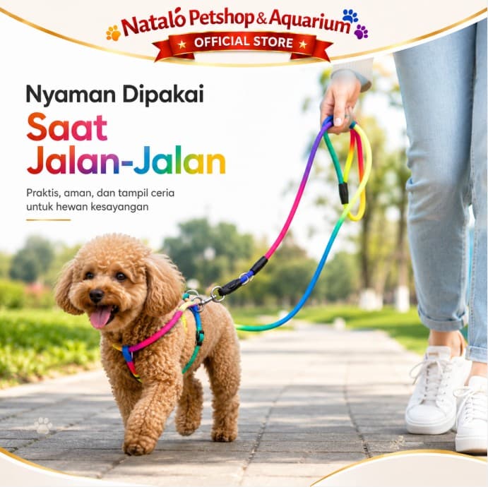 Harness Rainbow ikat Leher/Tali tuntun Kucing/Anjing/Kelinci Tebal Berkualitas - gambar 5