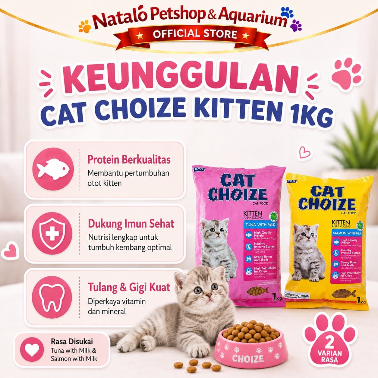 Cat Choize Kitten Tuna / Salmon with Milk 1KG Dry Cat Food - Makanan Kering Anak Kucing 1 KG - gambar 2