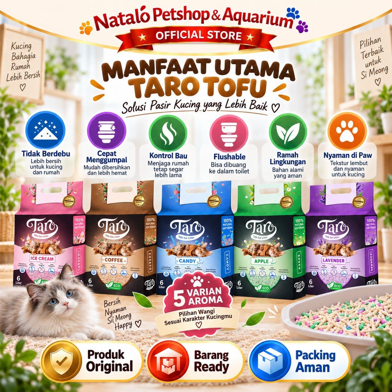 Taro Tofu Cat Litter 6LT Soya Clump 6 LT - Pasir Kucing terbuat dari Tahu Anti Debu - Gumpal Maximal Lembut Nyaman 6L 6 Liter Wangi - gambar 2