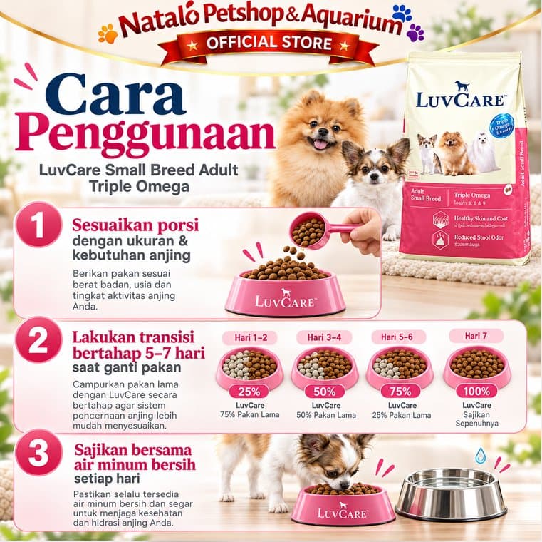 LuvCare Small Breed Adult Triple Omega 9KG Makanan Anjing Dewasa Ras Kecil Dog Food Omega 3 6 9 Healthy Skin & Coat - gambar 3