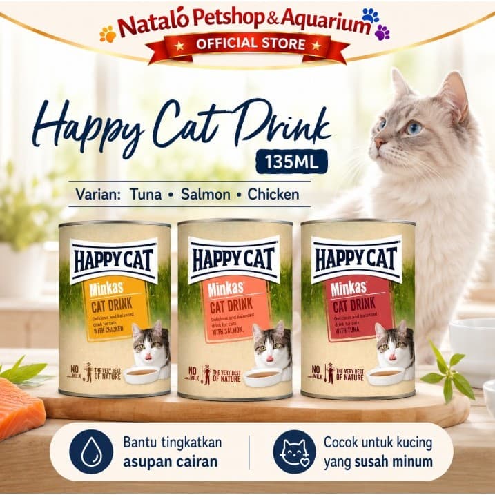 Happy Cat Drink 135ML Minkas Wet Food Kaleng Minuman Basah Kucing - gambar 1