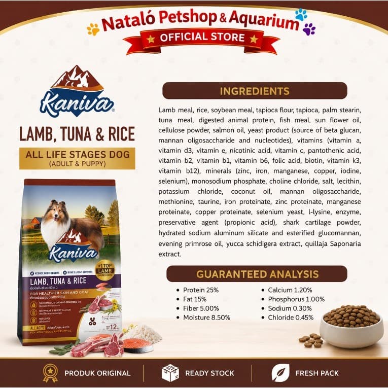 Kaniva Dog Lamb Tuna & Rice 12KG Dry Food - Skin Coat All Life Stages - Premium Makanan Anjing Kering rasa Domba Segala Usia - gambar 4
