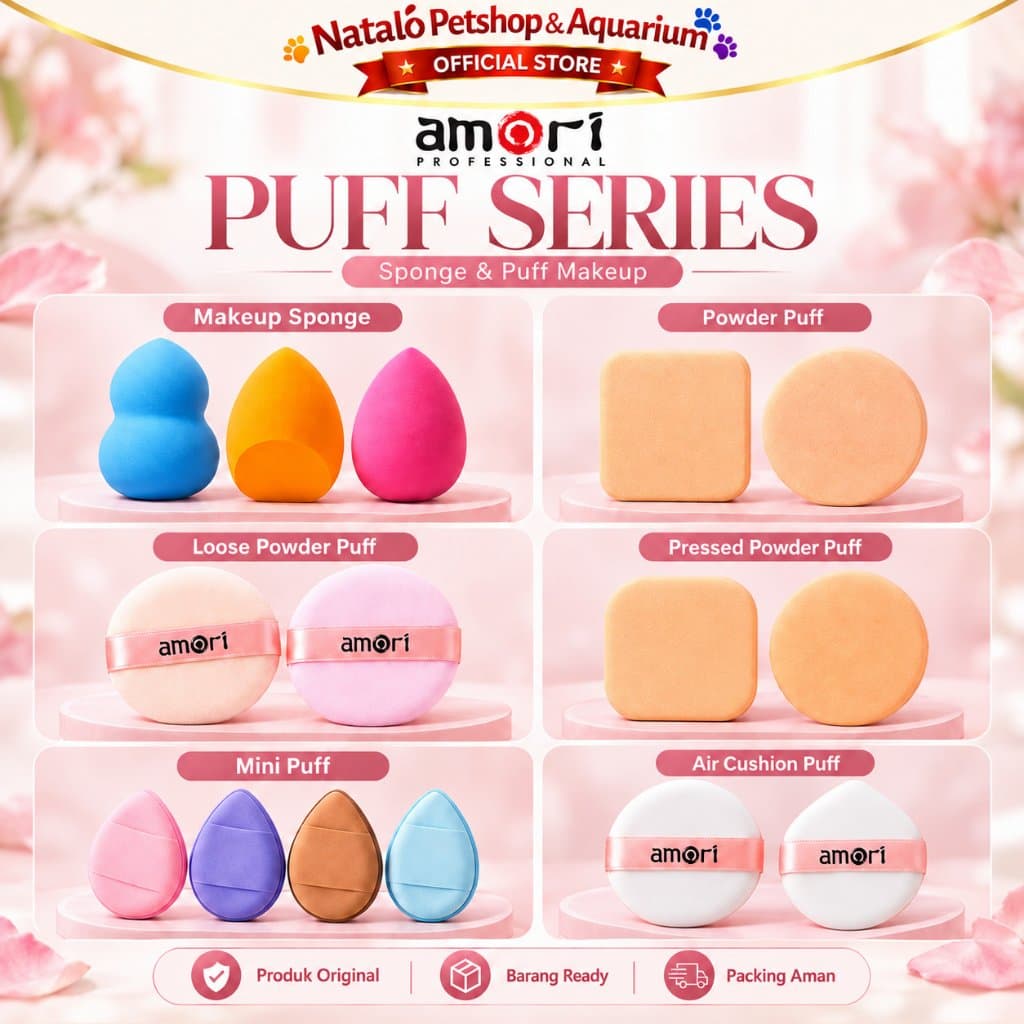AMORI Puff Makeup Spons Bedak - Powder Puff, Air Cushion Puff, Mini Puff & Sponge Foundation - gambar 1