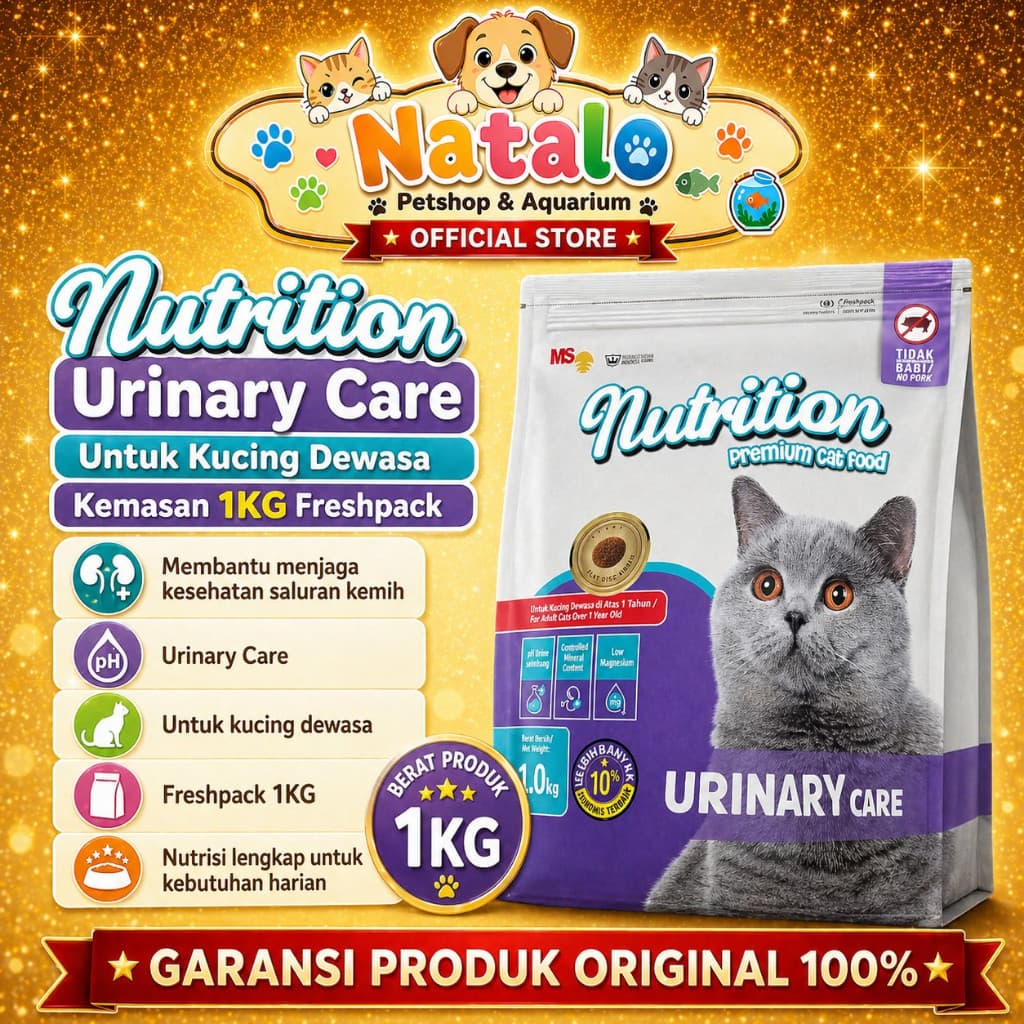 NUTRITION URINARY CARE 1KG - Premium Dry Cat Food Makanan Kucing Kering Mencegah FLUTD penyakit kantung kemih susah pipis / Buang Air Kecil - Adult - gambar 1