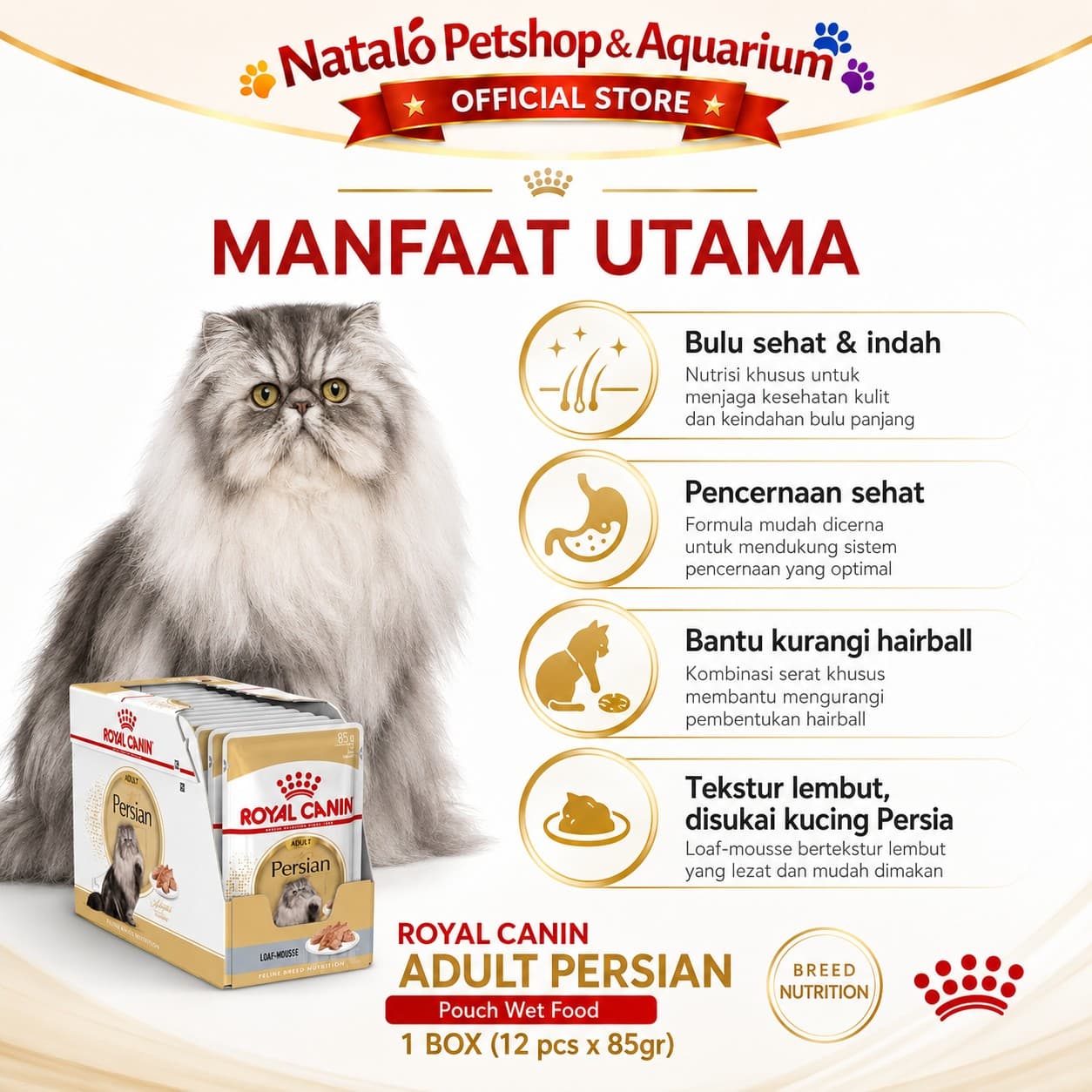 Royal Canin Adult Persian Pouch Wet Food 1 BOX isi (12pcs X 85gr) - Makanan Basah Saset Ras Persia - gambar 2