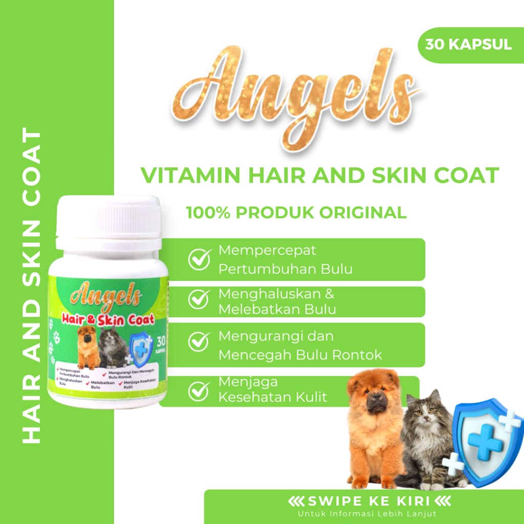 Angels Hair & Skin Vitamin isi 30 Capsul Hewan Kucing Anjing Bulu Kulit Suplemen Coat Cat Dog - gambar 1