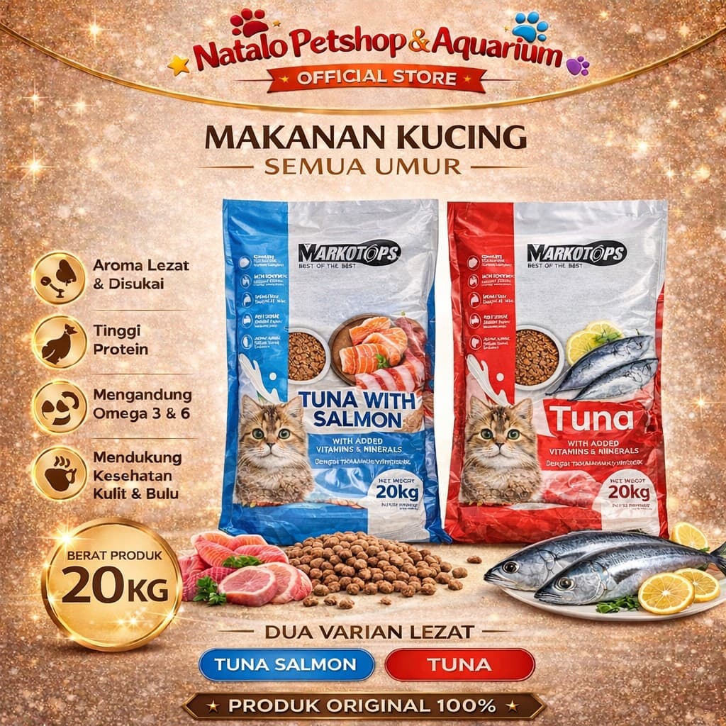 Markotops Dry Cat Food Tuna Salmon / Tuna 20KG - Makanan Kucing Semua Umur 20 KG - gambar 1
