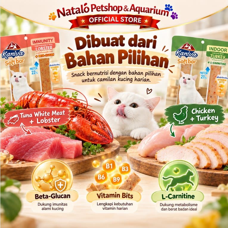Kaniva Soft Bar 15gr x 2 Snack Kucing Premium Cat Treat Tuna Lobster Chicken Turkey Immunity Indoor Vitamin Protein - gambar 4