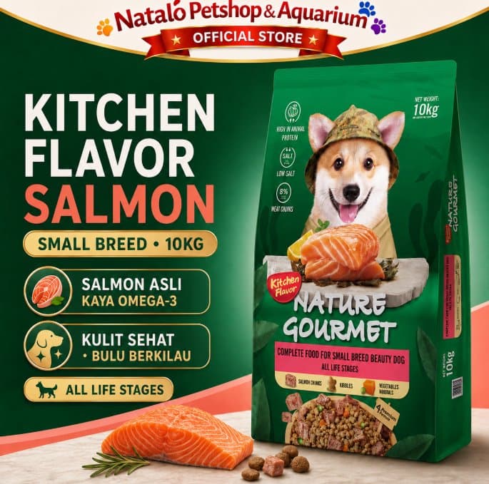Kitchen Flavor Dog Small Breed SALMON 10KG Beauty Coat - Makanan Kering Anjing Beautifying Premium Food Kibble Kecil 10 KG Nature Gourmet All Life Stages - gambar 1