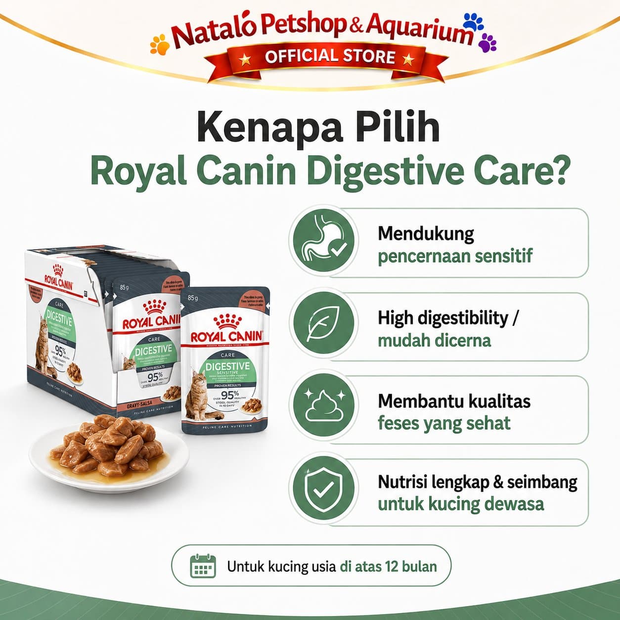 Royal Canin Digestive Care Pouch Wet Cat Food 1 BOX isi (12pcs X 85gr) - Makanan Basah Saset Kucing untuk Pencernaan - gambar 2