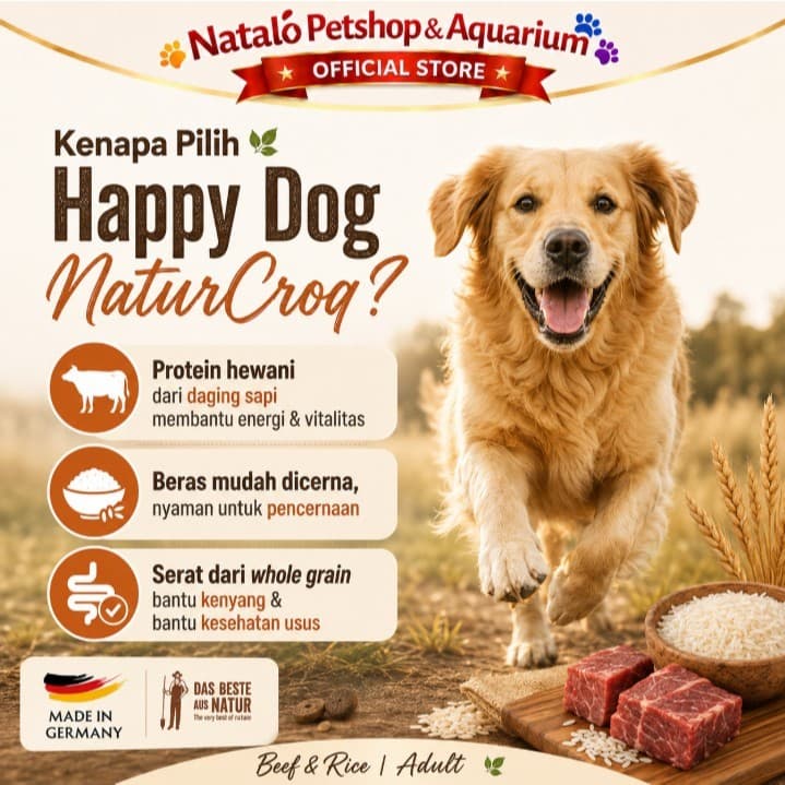 Happy Dog NaturCroq Beef & Rice 1KG Medium Large Breed Adult Dog Food - Makanan Anjing Dewasa Ras Besar Rasa Daging Sapi 1 KG - gambar 2