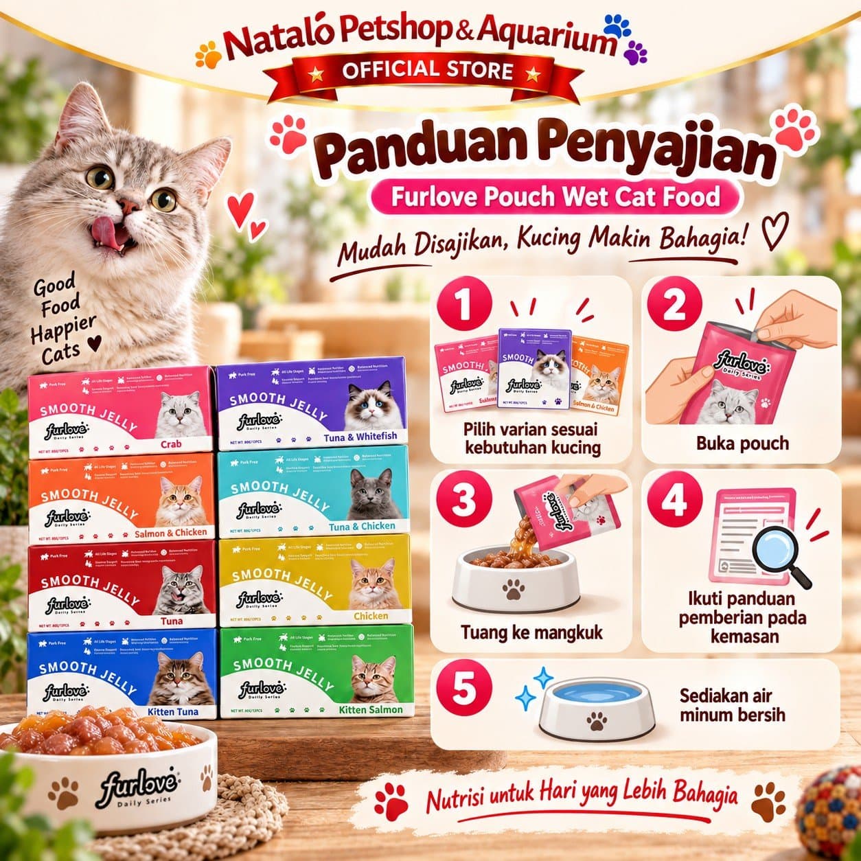 Furlove Pouch Wet Cat food 1 BOX isi (12pcs x 85gr) All Life Stages - Makanan Basah Saset Kucing Semua Tahap Usia - gambar 3