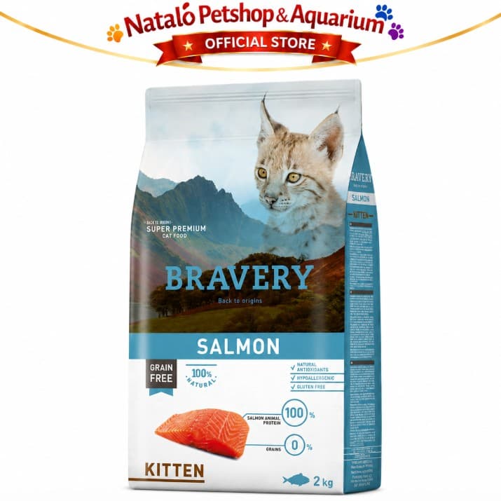 Bravery Kitten Salmon 2KG Grain & Gluten Free Super Premium Dry Cat Food Makanan Kering Anak Kucing 2 KG rasa Ikan Salmon Hypoallergenic - gambar 6