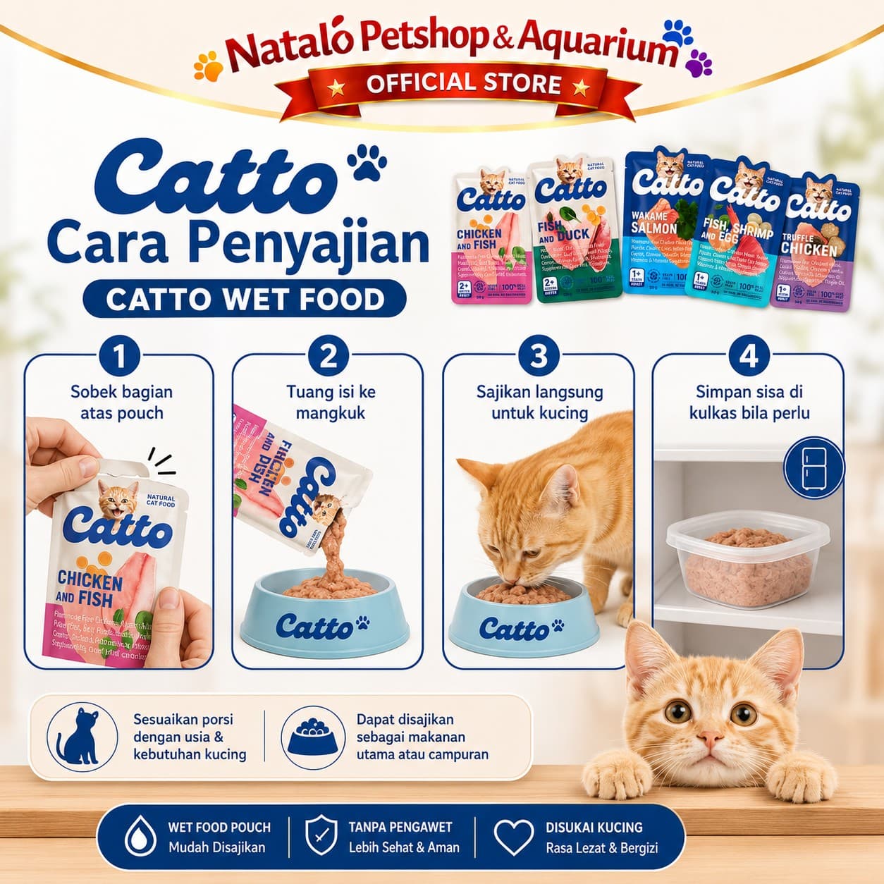 Catto Natural Wet Kitten and Adult Pouch Cat Food 50GR - Makanan Basah Saset Anak dan Kucing Dewasa 50 GR - gambar 3