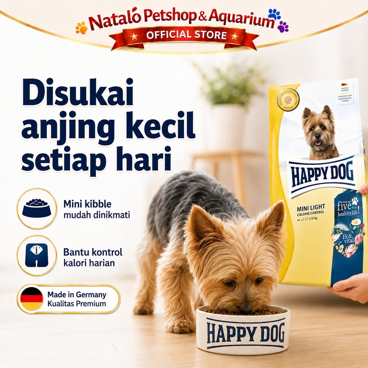 Happy Dog Fit & Vital Mini Light Calorie Control / Low Fat / Weight 800GR Small Breed Adult Dog Food - Makanan Anjing Dewasa Ras Kecil untuk Menjaga Berat Badan 800 GR - gambar 5