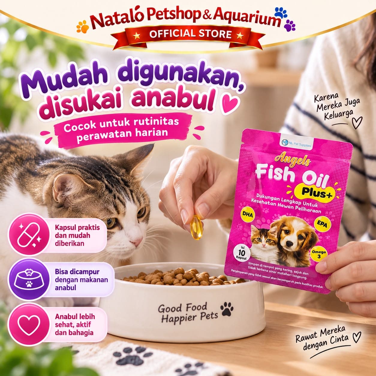 ANGELS PET CARE  Fish Oil Penambah Nafsu Makan & Vitamin Bulu isi 10 & 50 Butir / Kapsul Minyak Ikan Vitamin Hewan Kucing Anjing untuk Kesehatan - Premium Pet Cat Dog Supplement for Health Skin Coat Care - gambar 5