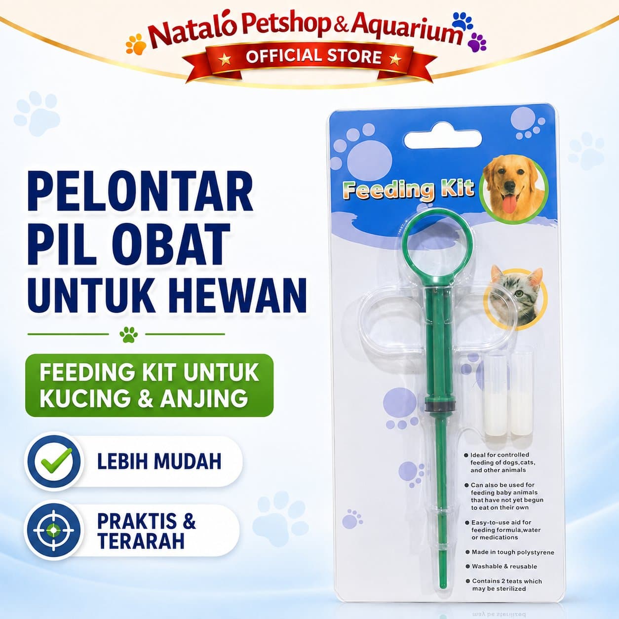 Pelontar Pil / Feeding Kit / Kucing dan Anjing / Suntik Makanan / Obat Hewan Peliharaan Medication for Pet - gambar 1