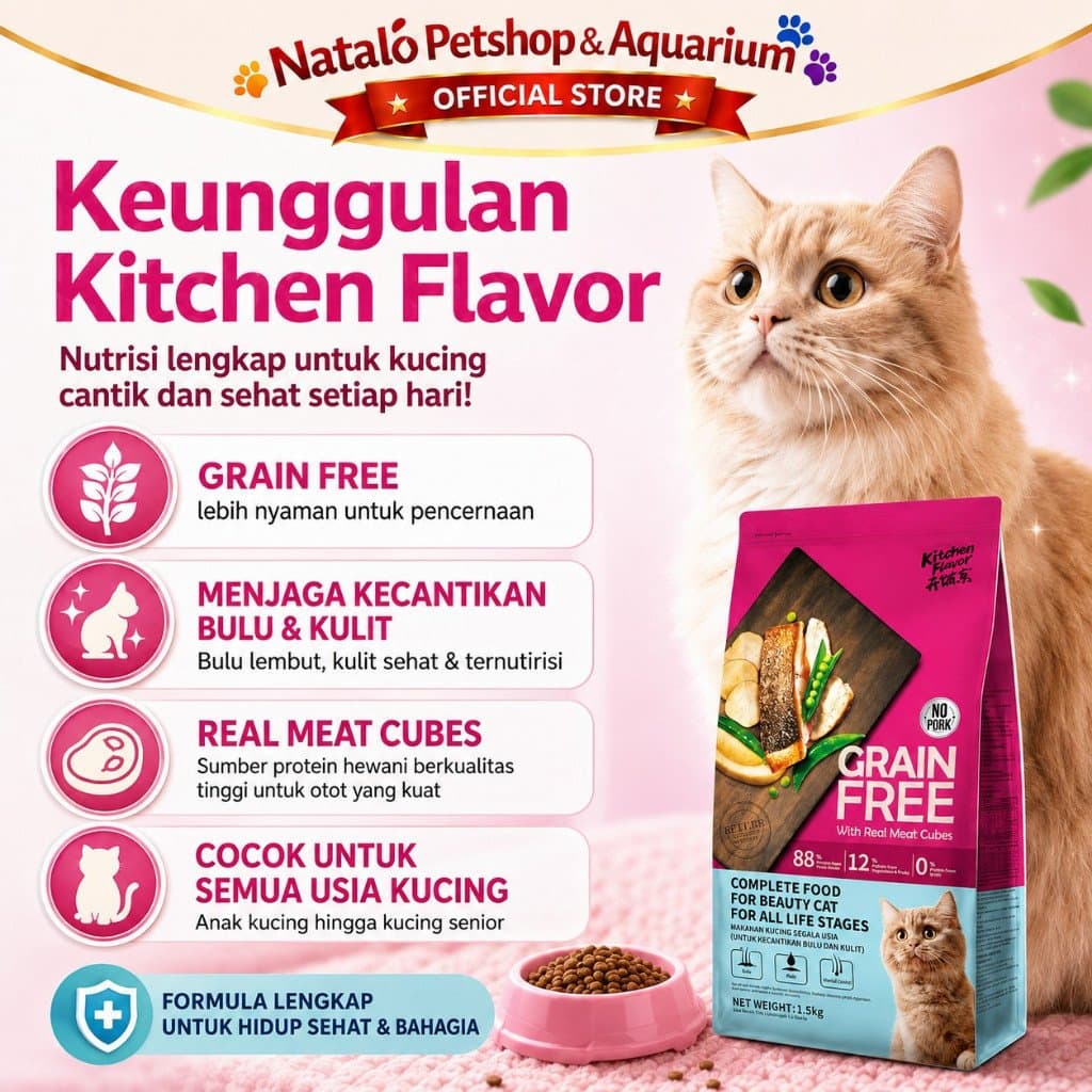 Kitchen Flavor Grain Free Beauty Cat Food 8 KG - Makanan Kucing Semua Umur untuk Kecantikan Bulu dan Kulit Freshpack 8KG - gambar 2