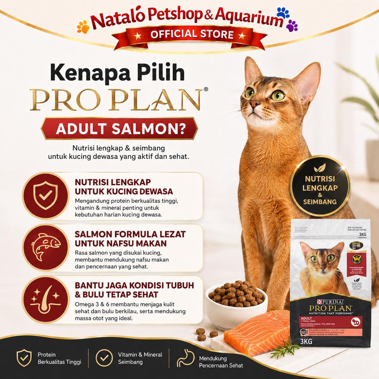 PRO PLAN Adult Salmon 1.5 KG - Makanan Kucing Dewasa PROPLAN Premium 1.5KG - gambar 2